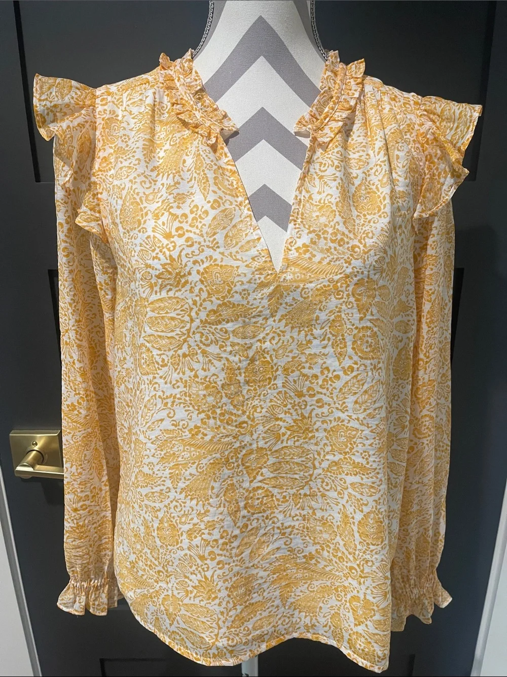 J.Crew Paisley Ruffle Long Sleeve Blouse Size M